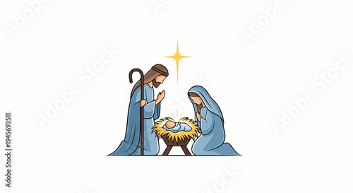 Nativity scene with baby Jesus, Mary, Joseph, and star