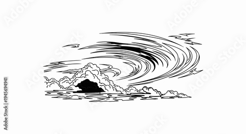 Dramatic swirling storm clouds above a body of water