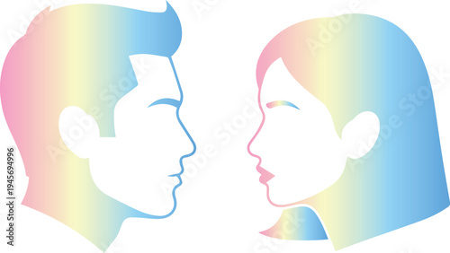 Rainbow colored couple faces in profile view