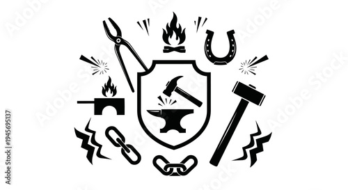 Blacksmithing Iconography: Anvil, Hammer, Tongs, Horseshoe, Fire, Chains