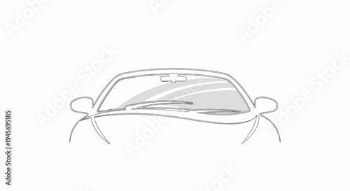 Minimalist front view line art of a car's windshield and hood