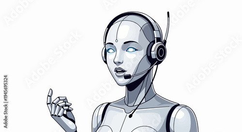 Robotic assistant with glowing eyes wearing headset