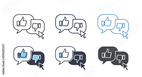 Like and dislike cursor icons show varying styles for social media feedback and interaction.