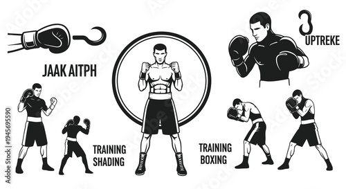 Boxing Training Illustration: Fighters, Gloves, and Ring Iconography