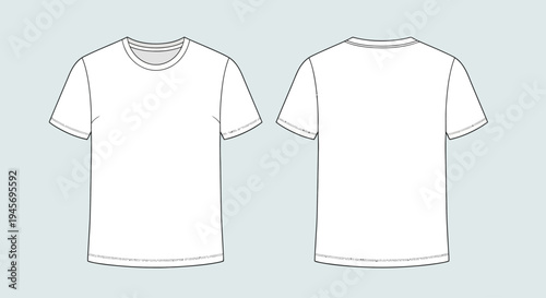 Blank white short sleeve crew neck t-shirt mockup displayed from front and back views.