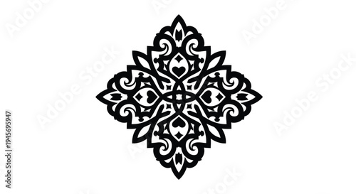 Intricate black floral diamond pattern on a white background detailed symmetrical design