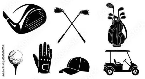 Golf Icons - Black and White Vector Illustrations of Golf Equipment