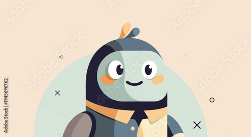 Friendly cartoon robot with big eyes and a smile