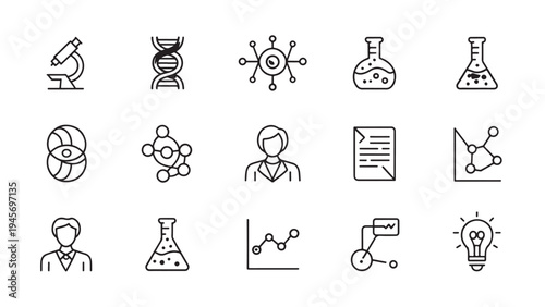 Science and research line icons