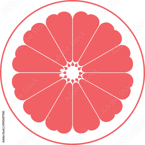 Simplified grapefruit slice cut in half. minimalistic vector illustration of healthy citrus