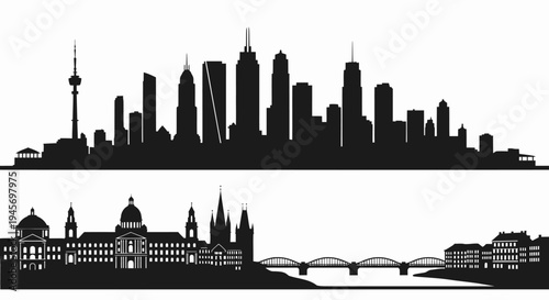 Black and White Skyline Silhouettes, City Buildings and Architecture