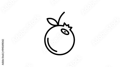 Simple Blueberry Icon, Line Art, Healthy Food Symbol, Isolated on White Background