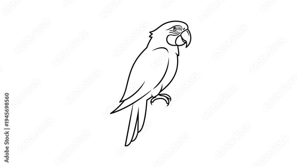 Fototapeta premium Simple Line Drawing of a Parrot Perched