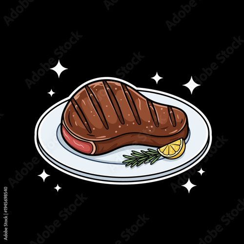 Grilled Steak on White Plate Served.