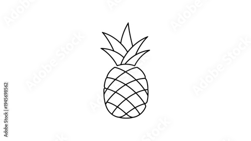 Simple Line Drawing of a Pineapple Icon, Minimalist Tropical Fruit Illustration