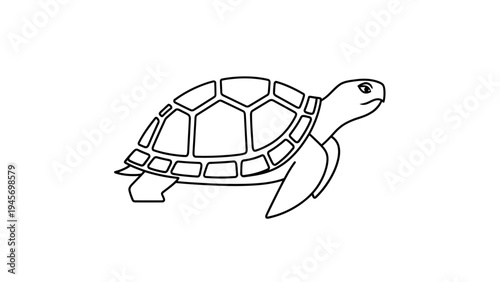 Simple Line Drawing of a Sea Turtle Swimming