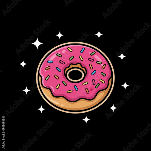 Pink Frosted Donut with Colorful Sprinkles.