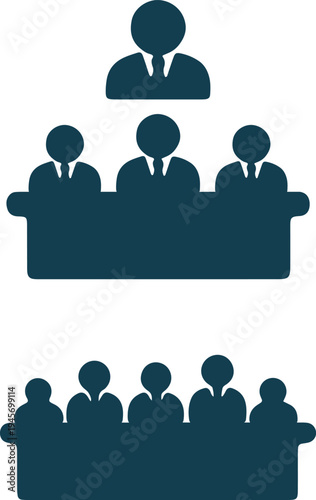 Hierarchical meeting or conference arrangement with participants and panelists.