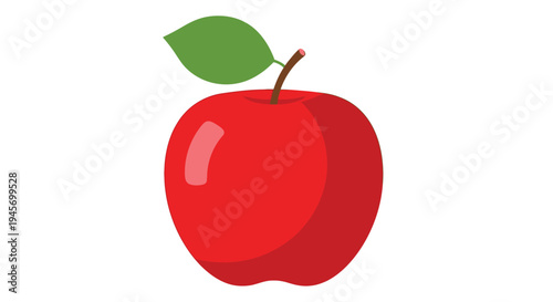 Vibrant red apple with green leaf on white background