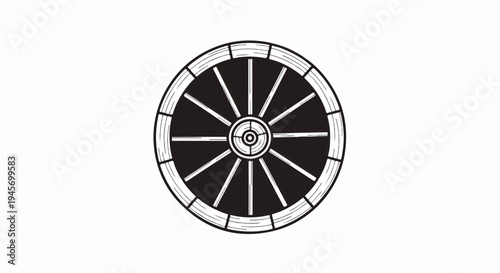 Detailed illustration of a spoked wooden wheel with a dark center