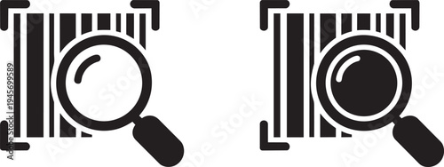 Barcode scanning icon with magnifying glass for product verification inventory and retail tech
