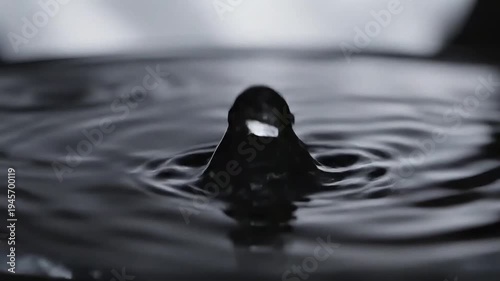 a captivating close up view displays a single water droplet creating circular ripples on a dark reflective surface showcasing the beauty of fluid dynamics high quality professional