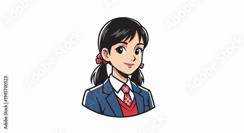 Anime style portrait of a young girl in school uniform with pigtails