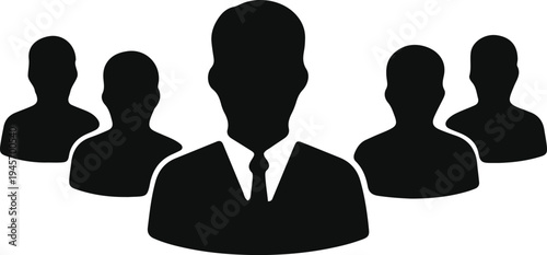 Professional team members standing together in unity with a formal figure in the center