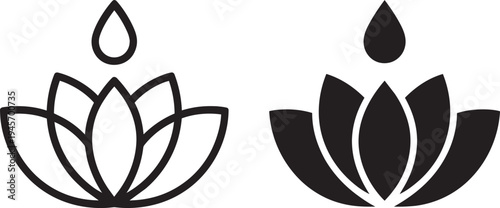 Lotus flower icons set in outline and solid style representing purity meditation and wellness