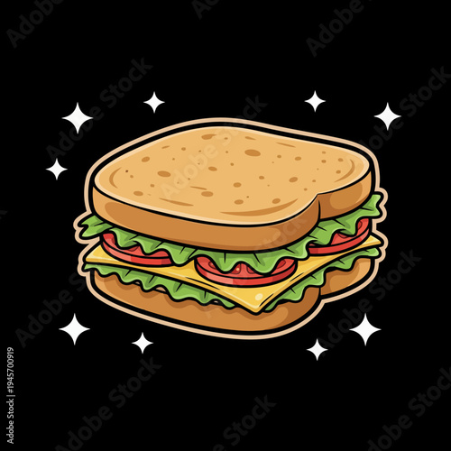 Delicious Sandwich with Cheese Lettuce Tomato.