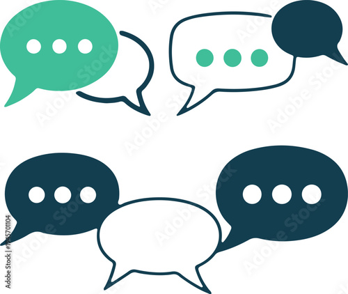 Four speech bubbles representing a conversation between participants