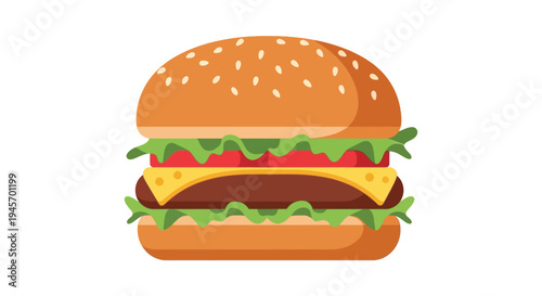 Delicious cheeseburger with lettuce, tomato, and cheese on toasted bun