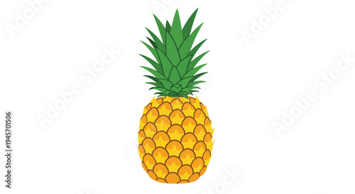 Vibrant cartoon pineapple with lush green leaves on white background