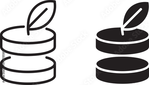 Stack of coins or wafers with a leaf icon. natural organic product or financial growth symbol