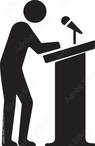 Public Speaker at Podium with Microphone Silhouette Vector Icon