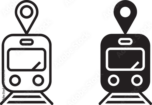 Train with location pin icon set representing subway tracking railway navigation and transport