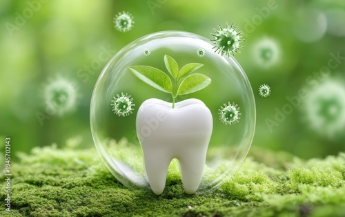 Tooth Inside a Transparent Bubble with Floating Viruses