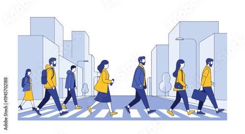 Pedestrians traverse a crosswalk during daylight a collection of individuals navigating a city street going somewhere with purpose and focus
