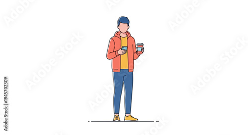 Young adult male with blue hair wearing casual clothing holding two devices on a clean white background digital style minimal