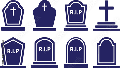 Collection of tombstone icons: gravestone, cross, and rip markers