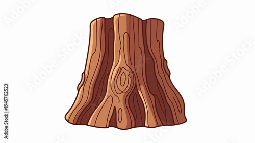 A stylized illustration of a wooden tree stump with textured bark