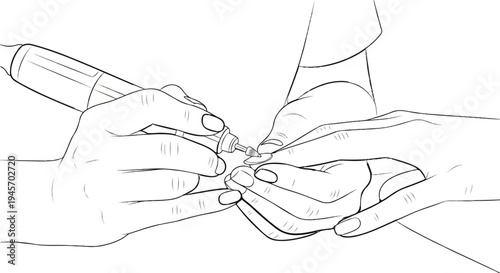 Person manicuring another person's fingernail with an electric filer tool