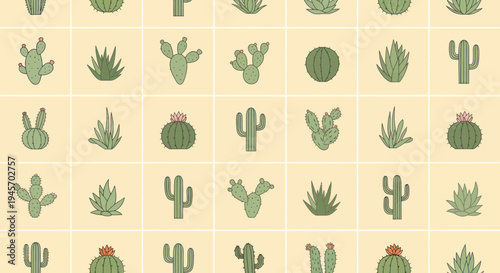 Seamless Pattern of Cute Cactus and Succulent Illustration on Yellow