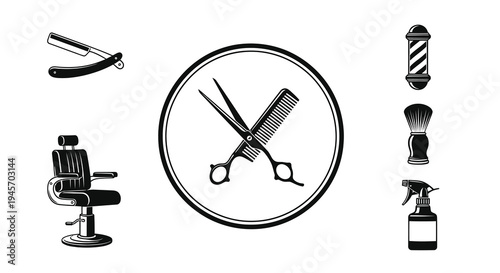 Barber Shop Icons Black And White Vector Art