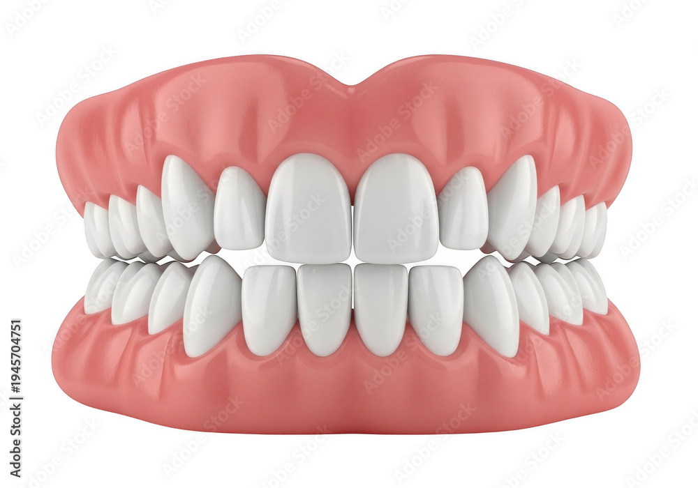 Fototapeta premium Anatomical illustration of a human upper and lower dental arch with teeth isolated on transparent background,png,PNG
