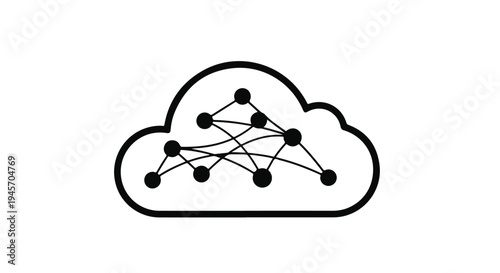 Abstract cloud computing icon features a network of interconnected nodes forming a complex graph structure inside a simple outline.