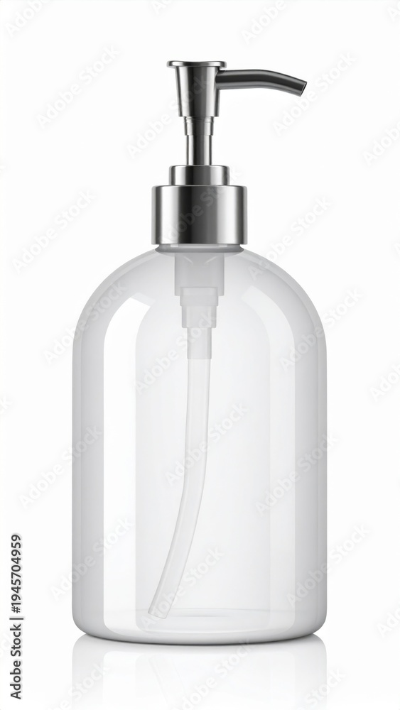 Obraz premium Transparent Dispenser Bottle With Silver Pump on White Background