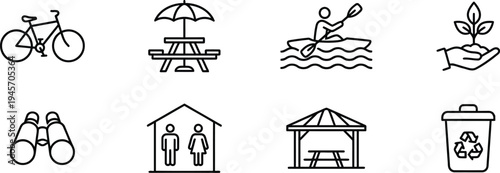 A set of eco-friendly and recreational icons for outdoor activities