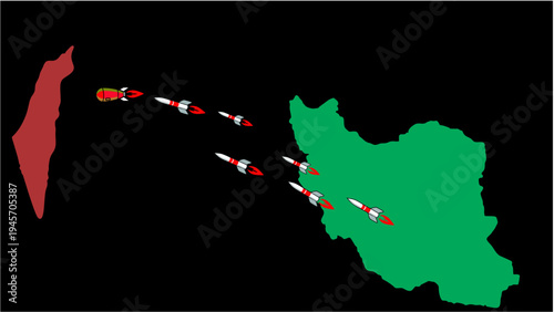 Iran Missile Attack on Israel Map Animation, Middle East Conflict Rocket Strike Concept