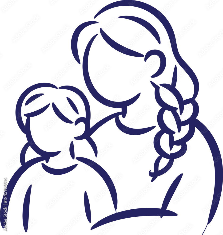 Obraz premium Minimalist line art of mother and child with mothers day